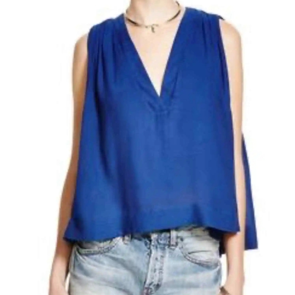 Free People Darcy Super V-Neck sleeveless swing cobalt blue blouse